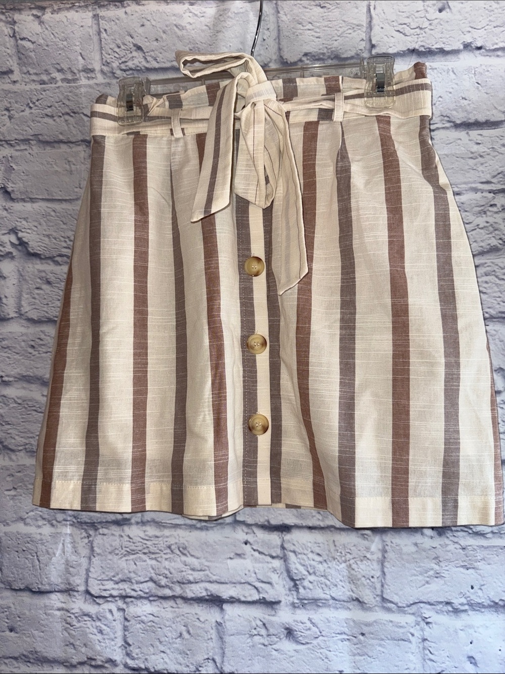 mine Cream & Brown Striped Button-Front Paperbag Waist Mini Skirt